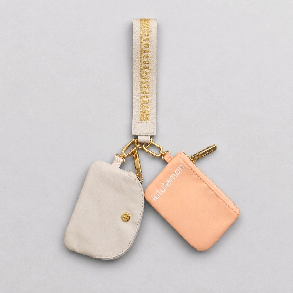 lululemon Dual Pouch Wristlet Peach Beige Nylon Wallet
